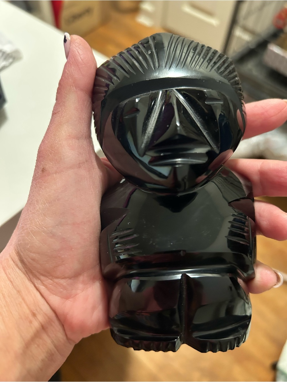 Heavy Tribal Stone Figurine – 8" Carved black Obsidian – Aztec Style Vintage
